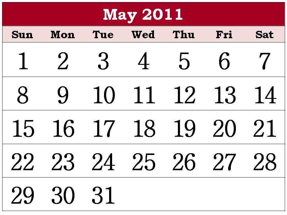 may 2011 printable calendar. Free Printable Calendar 2011