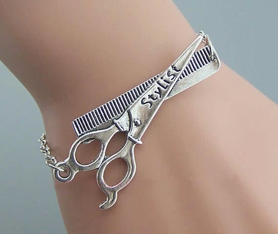 Hollidaygift Antique Silver Scissor Bracelet Hairstylist Jewelry