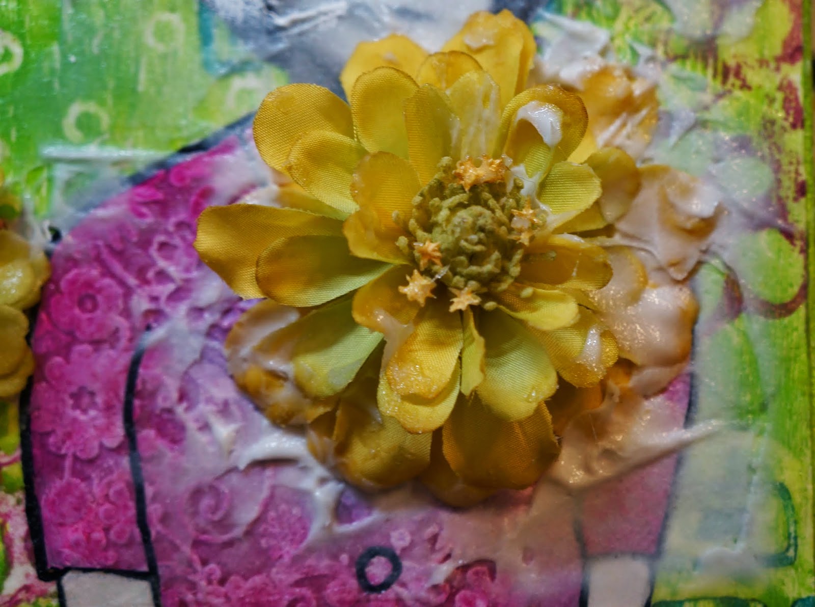 Ginger Wilson Mixed media canvas with artificial flowers