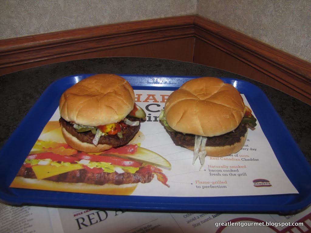 Great Lent Gourmet Day 46 Harvey's Veggie Burger vs Meat Burger