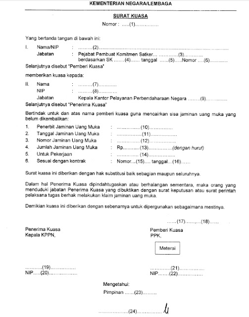 Format Surat Kuasa Pencairan Jaminan Uang Muka | ilmu perbendaharaan negara kppn pencairan uang muka kerja Format Surat Kuasa Pencairan Jaminan Uang Muka | ilmu perbendaharaan negara kppn pencairan uang muka kerja