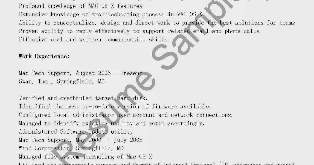 Resume Samples: Mac Tech Support Resume Sample