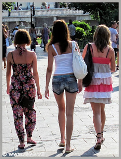 Girl in jean mini shorts on the street 