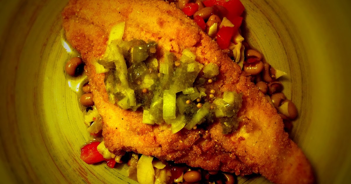 Bite and Booze Cornmeal Fried Catfish, BlackEyed Pea Salad, Pickled