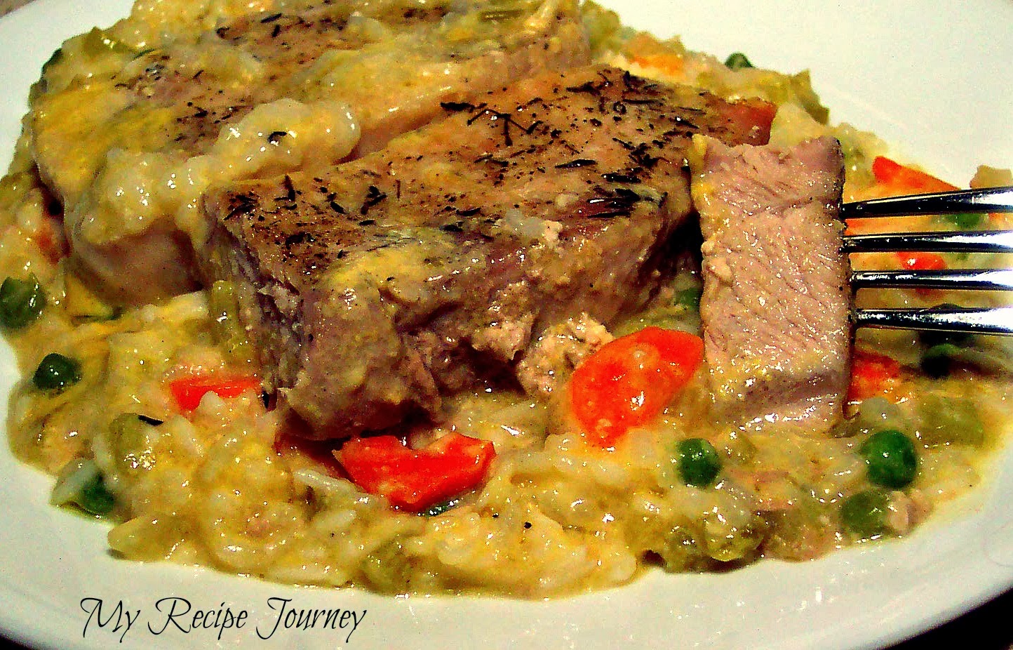 My Recipe Journey One Pan Baked Pork Chops on Veggie Rice