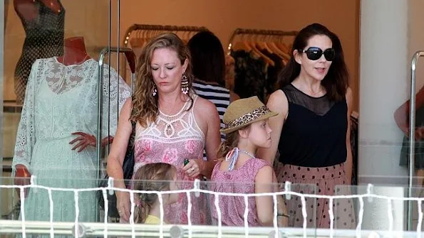 Crown Princess Mary of Denmark with daughters Princess Isabella and Princess Josephine of Denmark and Amber Petty at the Gold Coast in Marina Mirage shopping centre