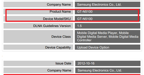 Samsung GT-N5110 note with 7 inches?