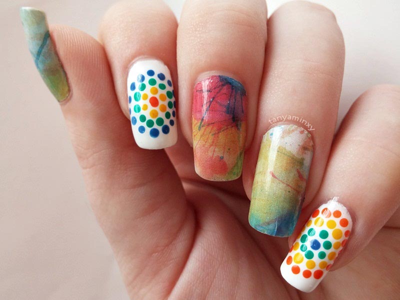 BPS Water Decals And Dots Nails Colorful Nail Art Design Manicure NOTD tanya minxy