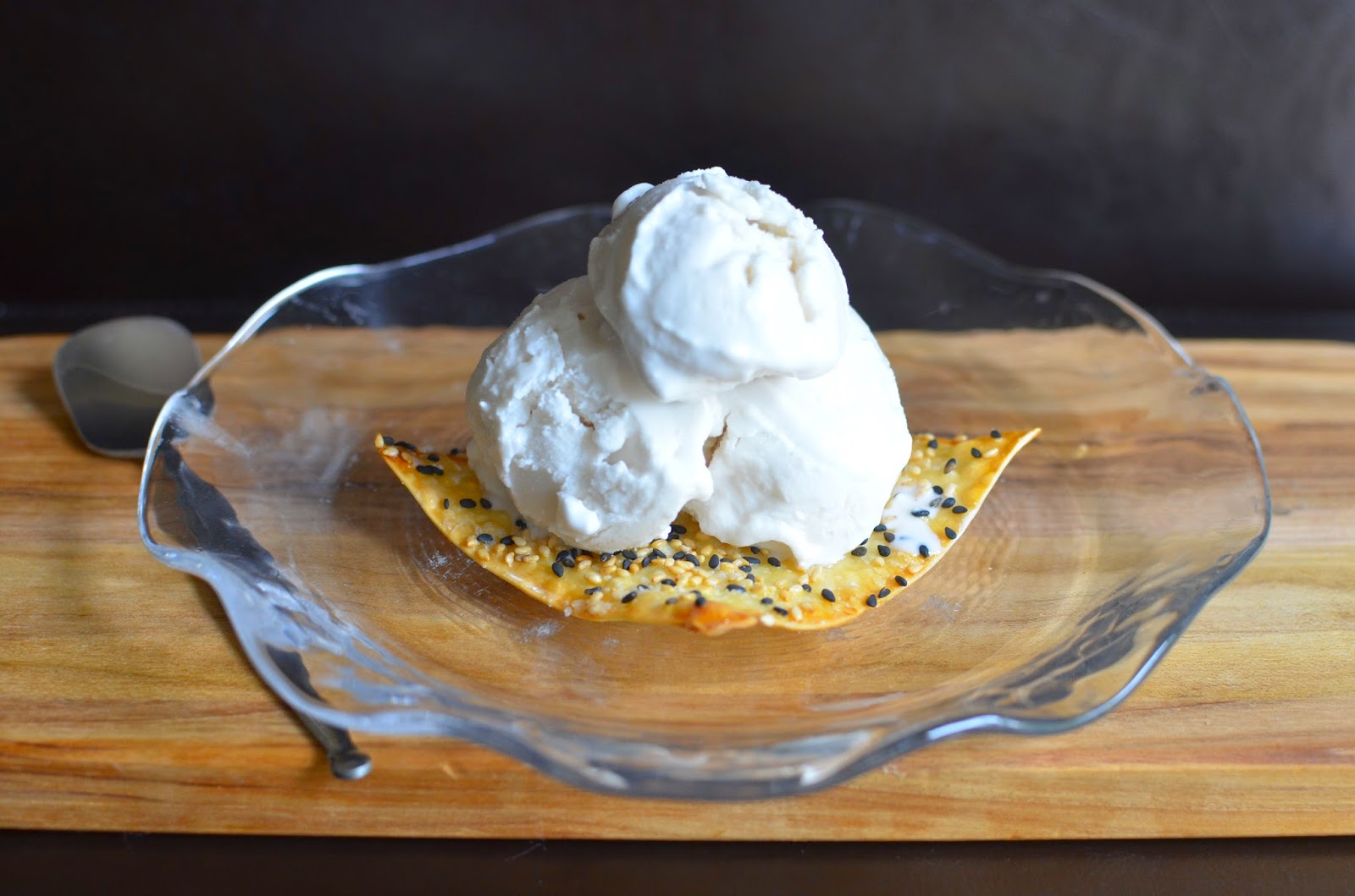 Playing with Flour Easy coconut milk ice cream and sesame wonton crisps
