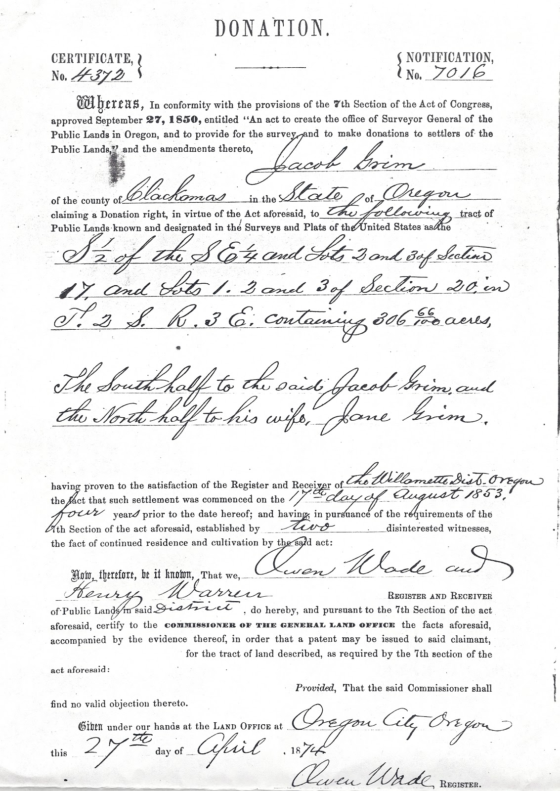 Waxing and Waning The Cousin Connection Jacob and Jane Grim Oregon