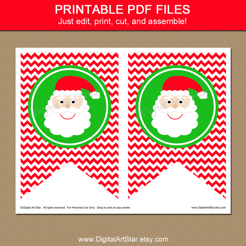 Digital Art Star: Printable Party Decor: Christmas Santa Banner with