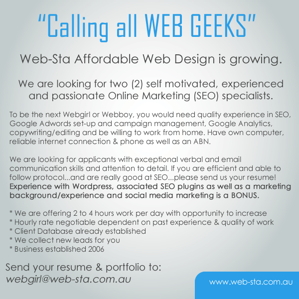 Web-Sta Affordable Web Design is growing.