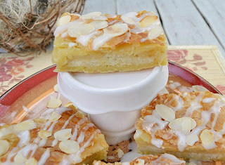 Easy Pear Danish Bars ~ Quick, easy Pear Danish Bars which will steal the show at any party or family gathering ! Flaky pastry with a divine, yet simple, filling www.withablast.net