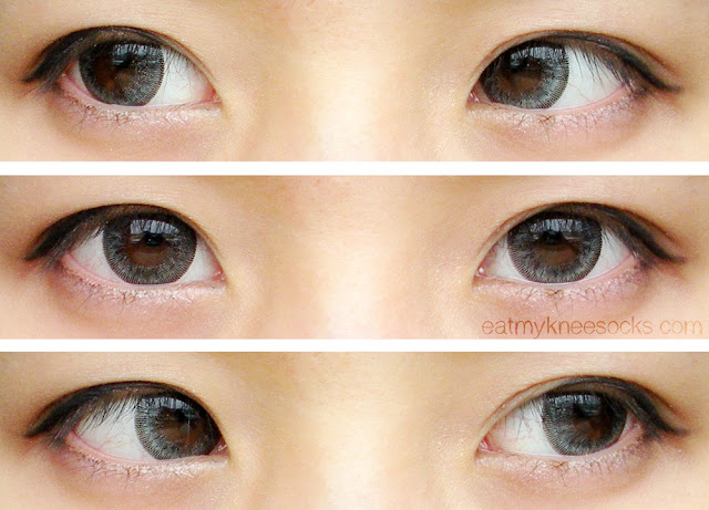 {Review} Klenspop - Ice Flower Gray - Views Left, right, and center views of the T.Top Ice Flower Gray circle lenses from Klenspop, worn with simple ulzzang-inspired eye makeup.