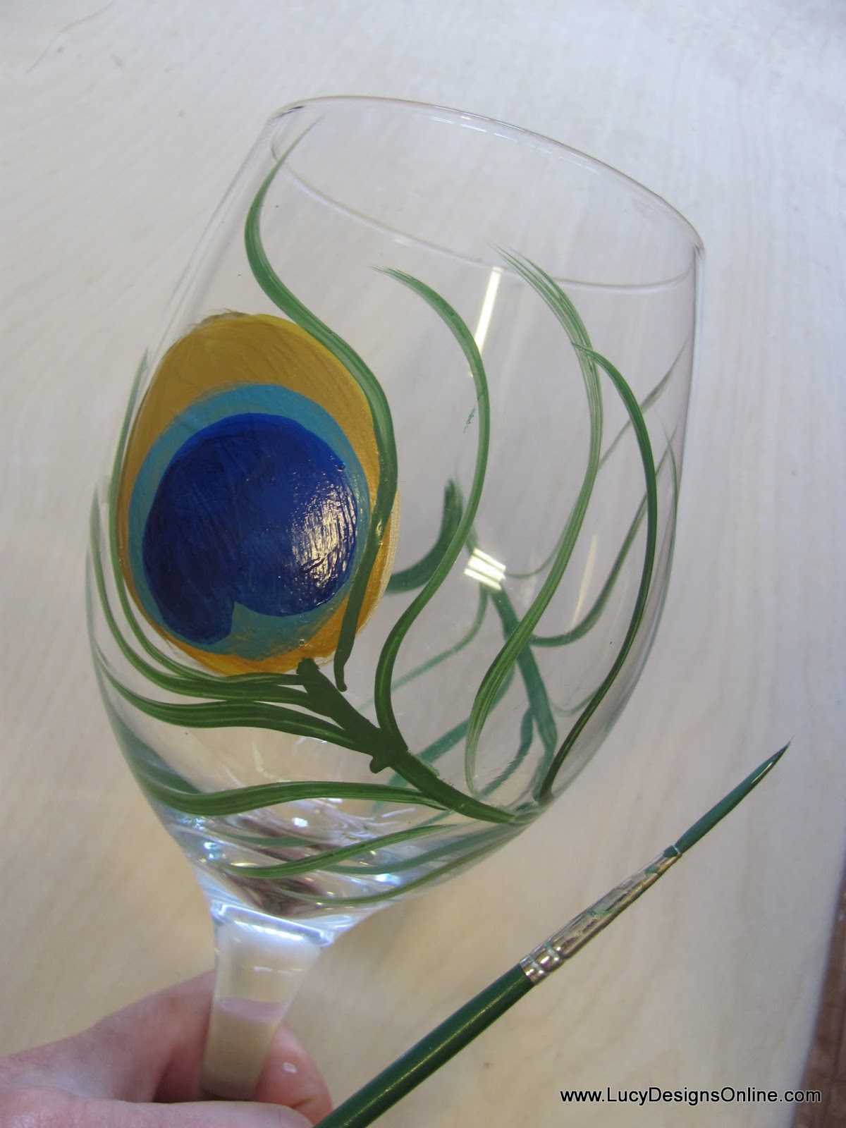 DIY Hand Painted Wine Glasses with Peacock Feather Design, Tutorial