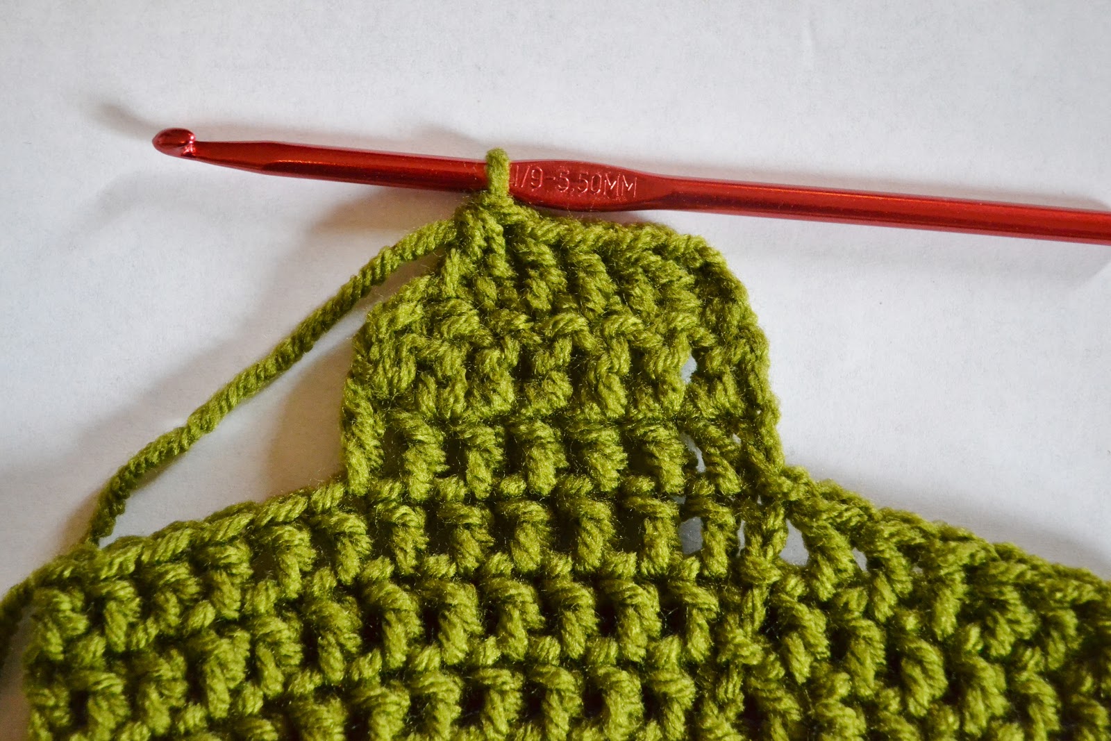 Row 15: ch 2, dc2tog, dc in next 2 stitches, dc2tog (this will include ...