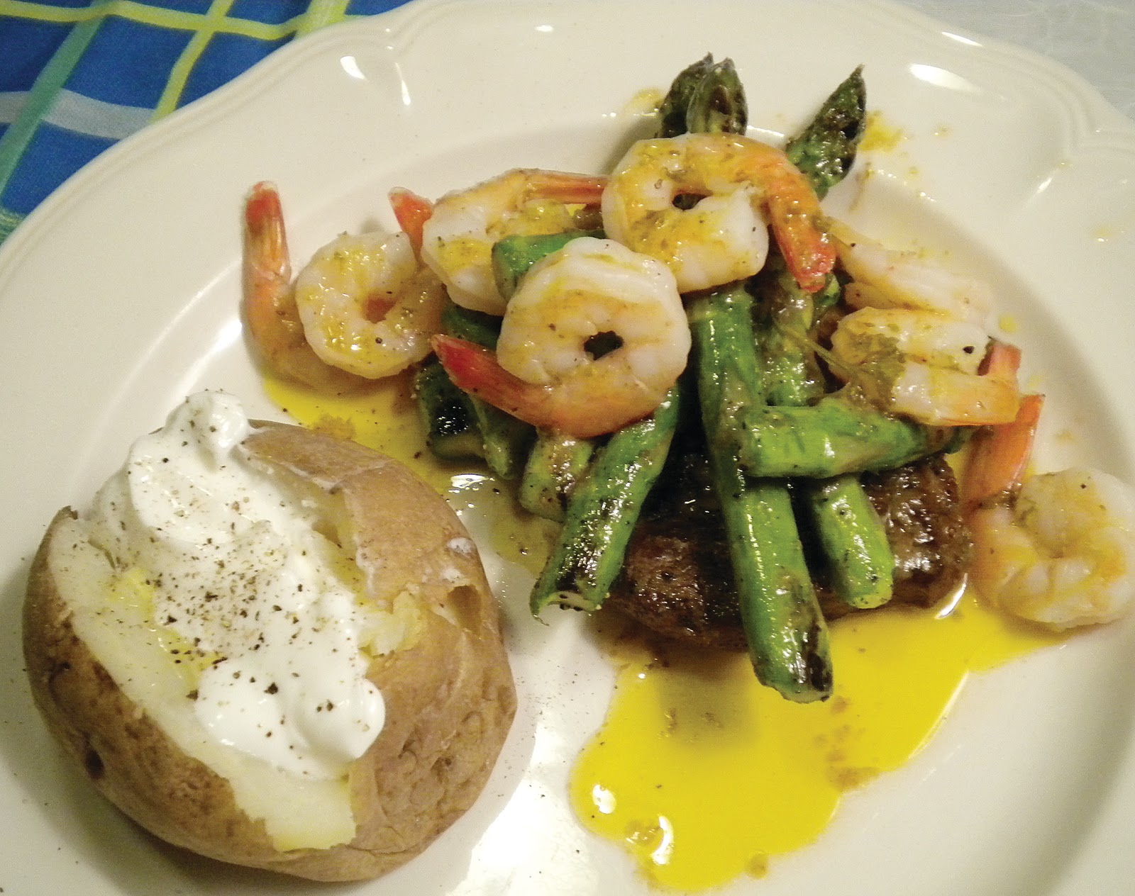 Angel's Kitchen Steak, Asparagus and Shrimp with two sauce choices