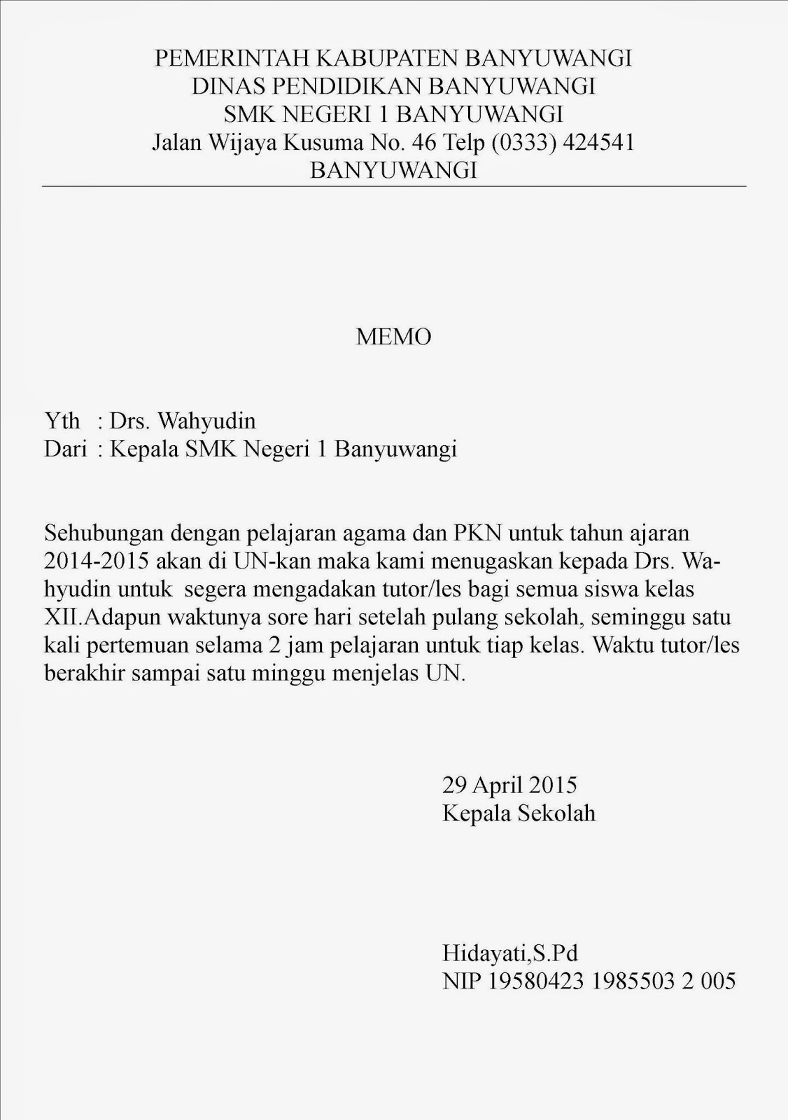 Pembelajaran Otomatisasi Perkantoran Contoh Memo Dan Nota Dinas