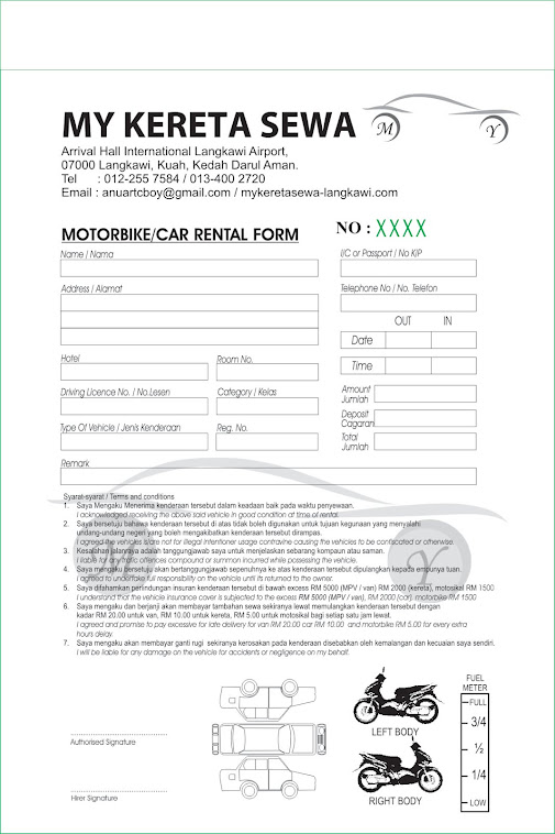 borang sewa kereta