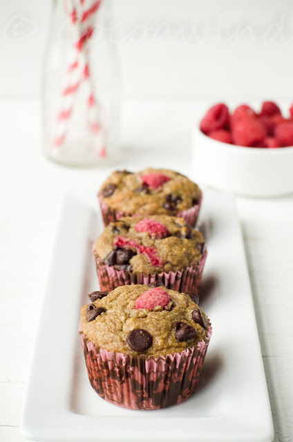 Oatmeal Banana Raspberry Chocolate Chip Muffins - Oil-free/Butter-less