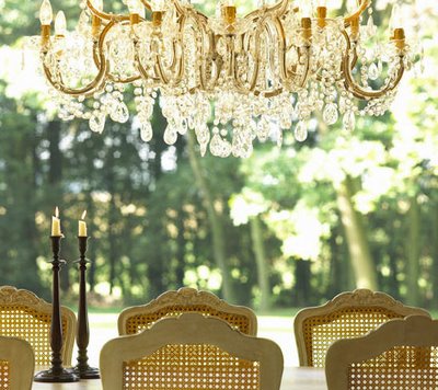 french chairs, candle sticks, chandelier