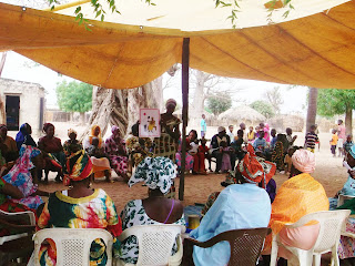 Women of Soudiane Balla share their knowledge of the CEP with women from neighboring communities. In this photo, a woman explains the right to health care.