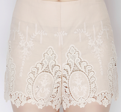 Embroidered Lace Scalloped Hem Shorts