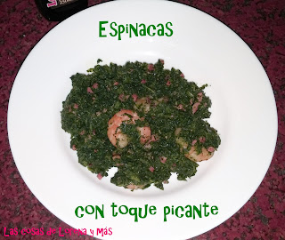 Espinacas con toque picante y langostinos