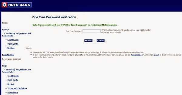 hdfc bank forex card password reset