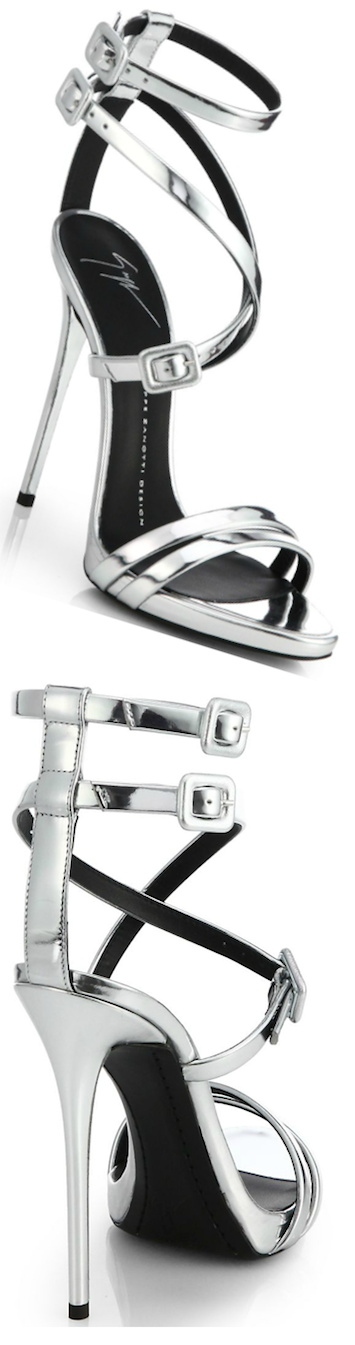 Giuseppe Zanotti Metallic Leather Skinny-Strap Silver Sandal