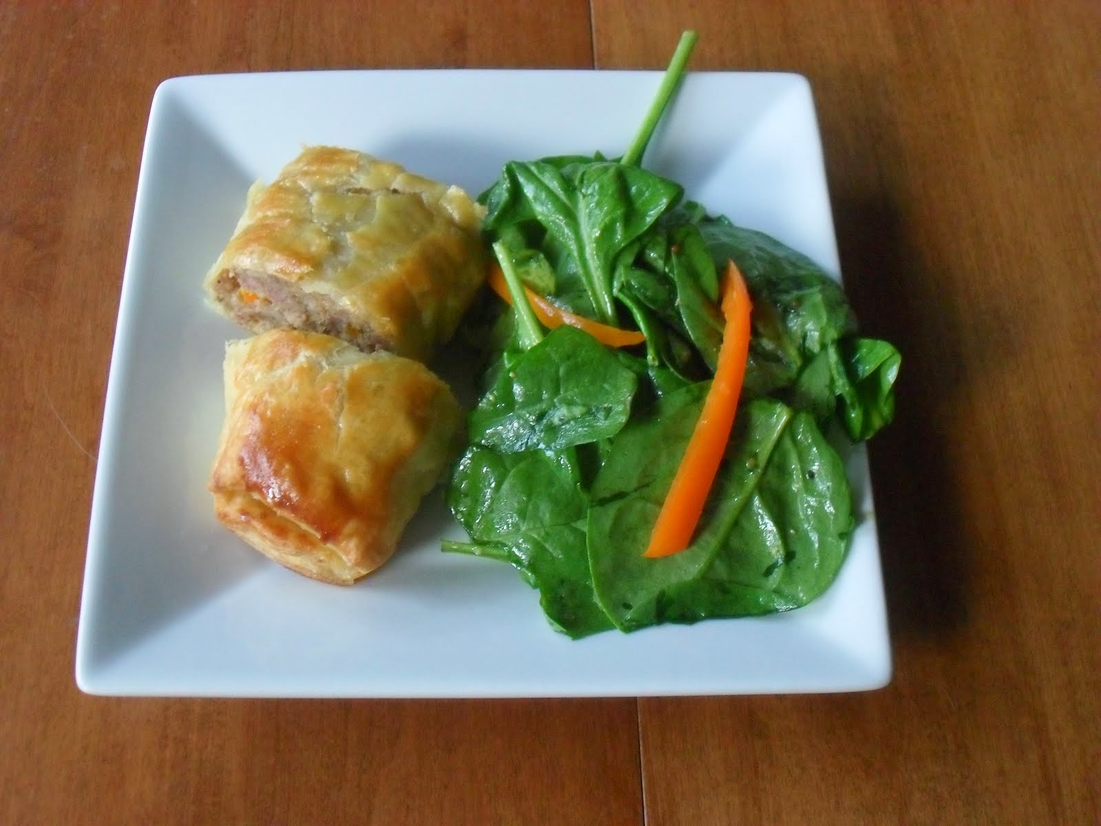 Sausage Rolls with Spinach Salad