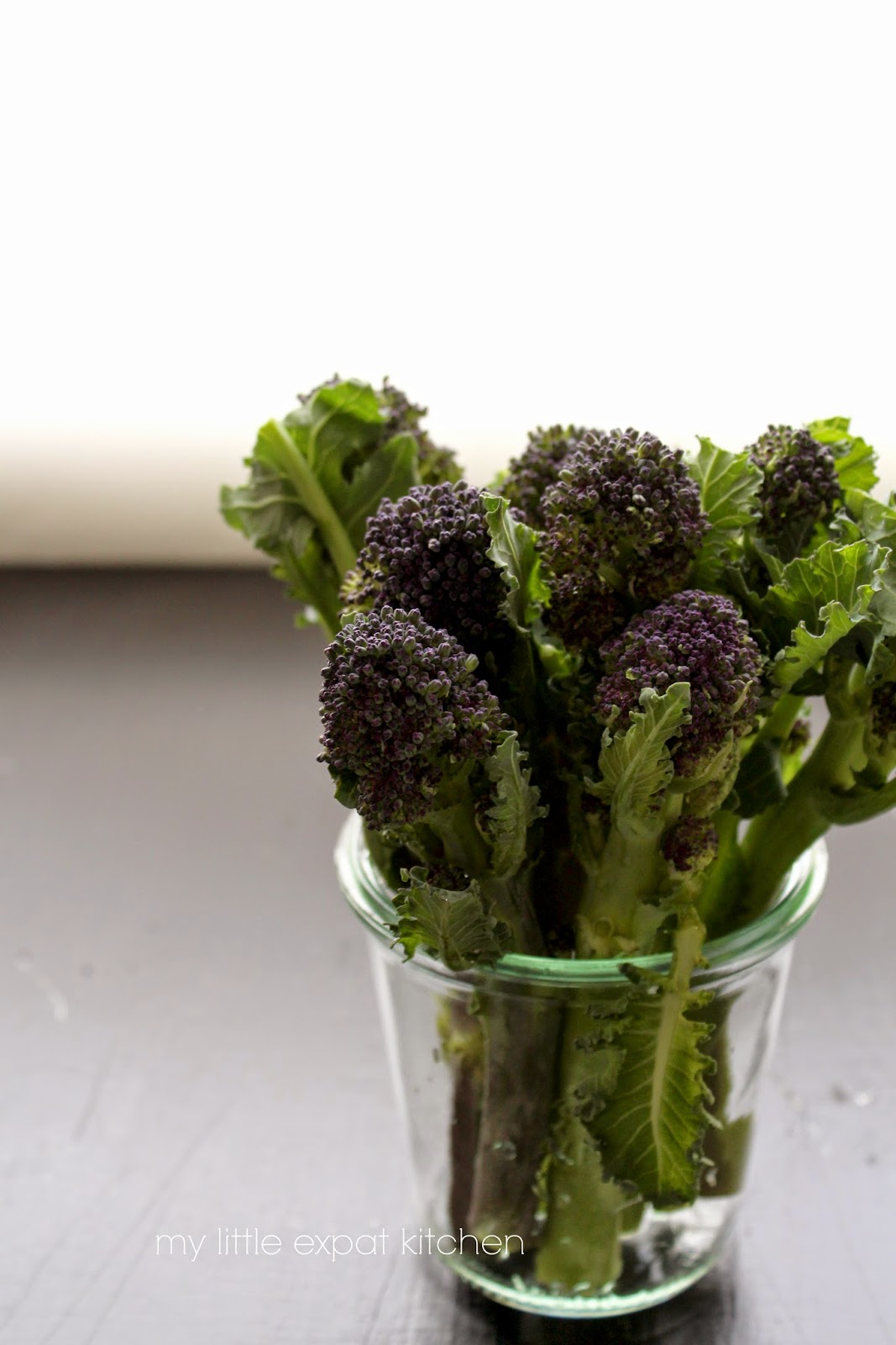 My Little Expat Kitchen Tortiglioni with purple broccolini, ricotta