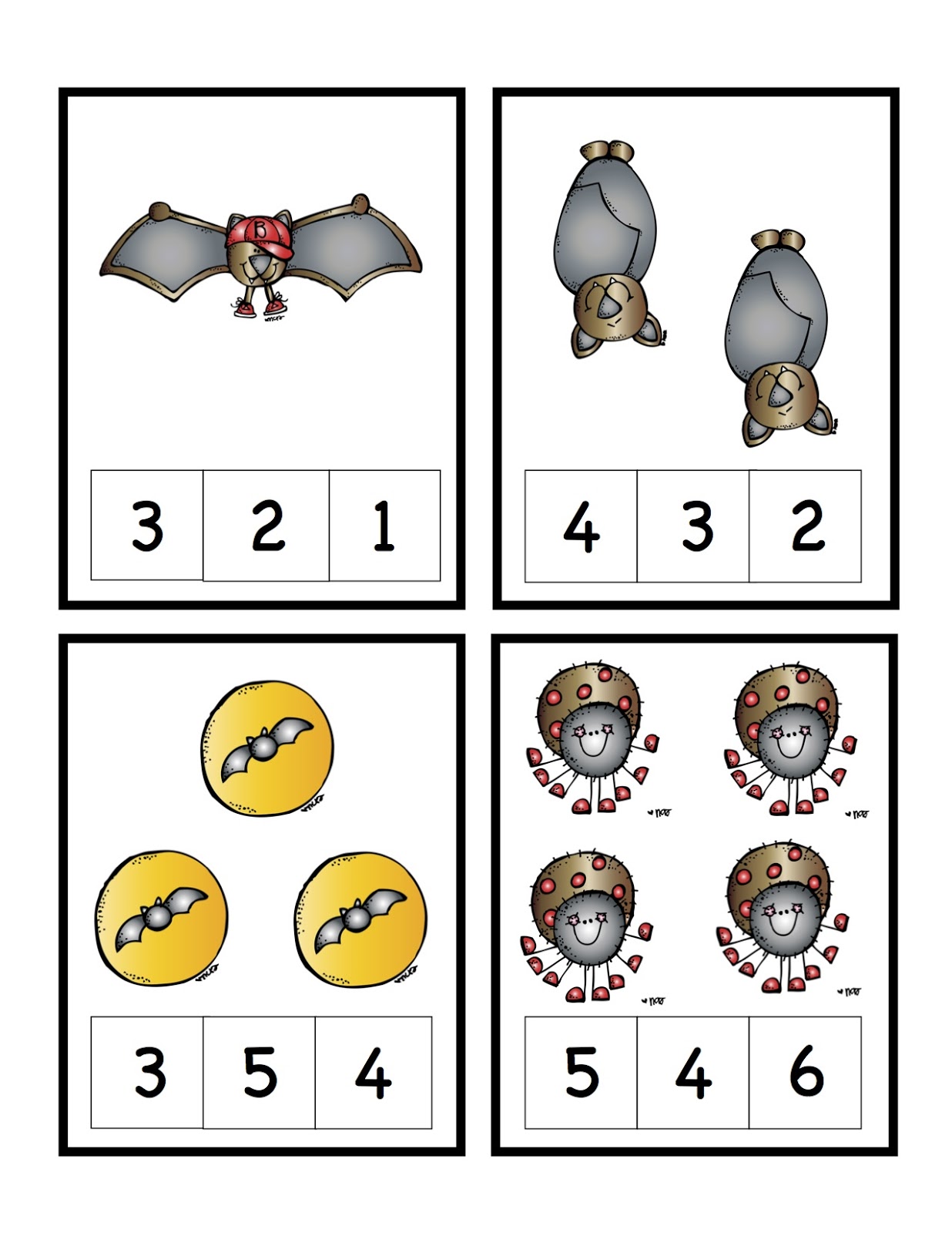 Bats & Spiders Number Cards Preschool Printables