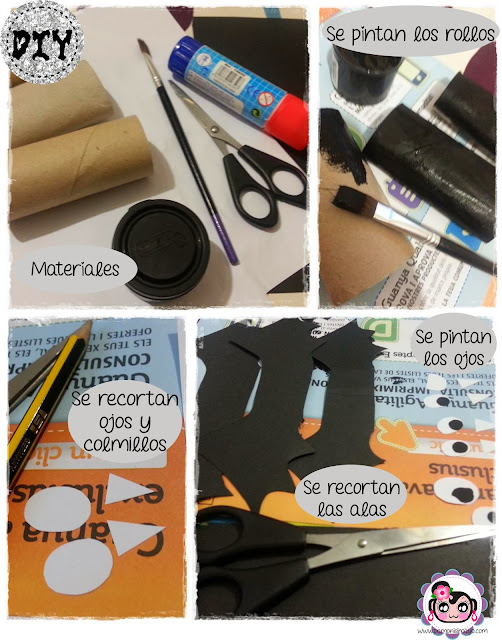 DIY tutorial Cajas para chuches vampiros murciélagos reciclando rollos papel wc @pamonisimayo