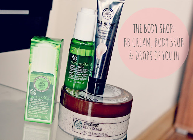 The Body Shop BB Cream Review, The Body Shop Nutriganics Drops of Youth Review, The Body Shop Coconut Body Scrub, UK Beauty Blog, Makeup and Skincare Reviews