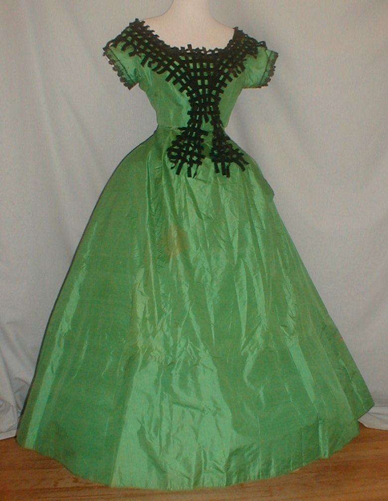 green silk ball gown