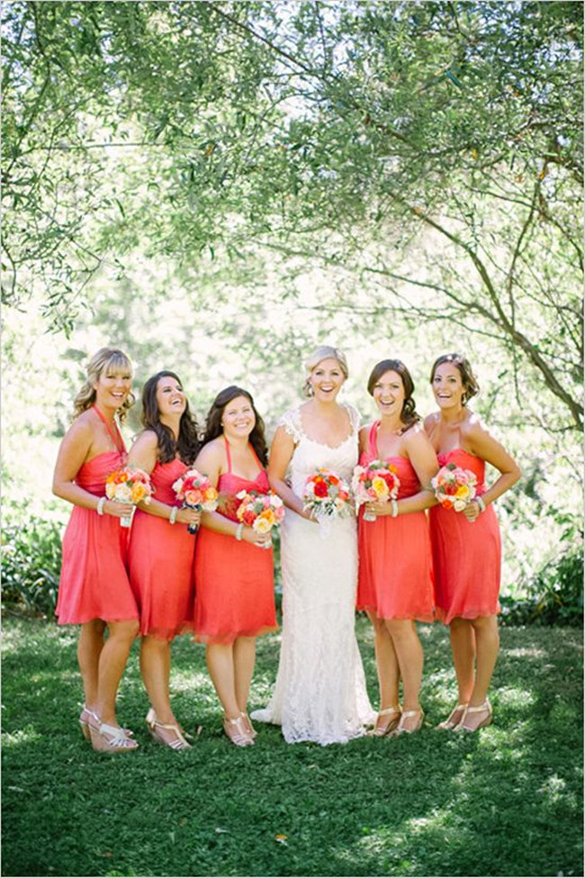 Love Coral, Enjoy Life Same Color Different Style Bridesmaids Dresses Idea