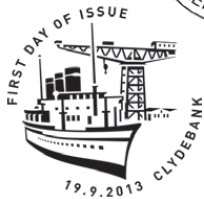 Clydebank postmark showing steamship and shipbuilding crane.