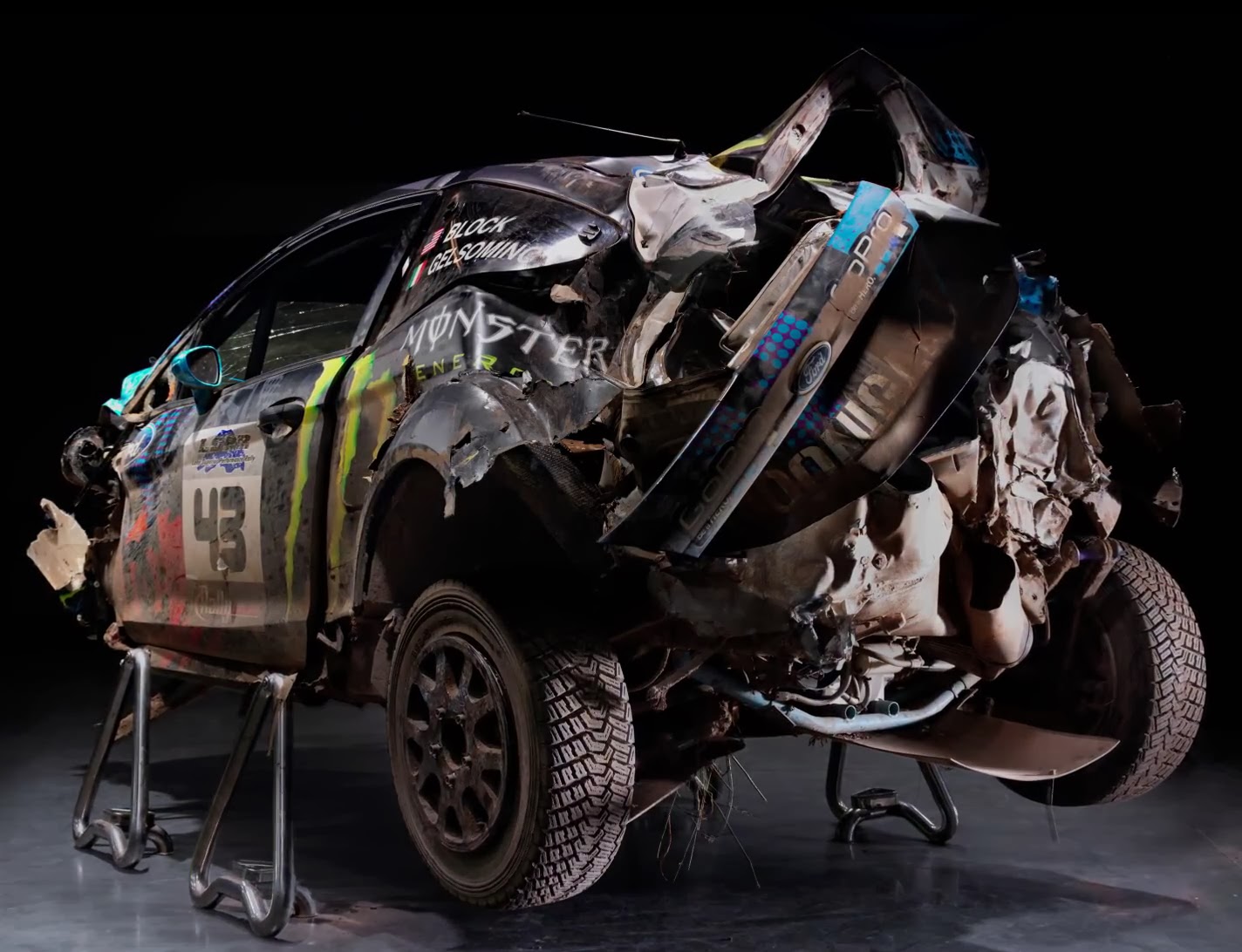 Wrecked Ford Fiesta from Rally Championship driver Ken Block