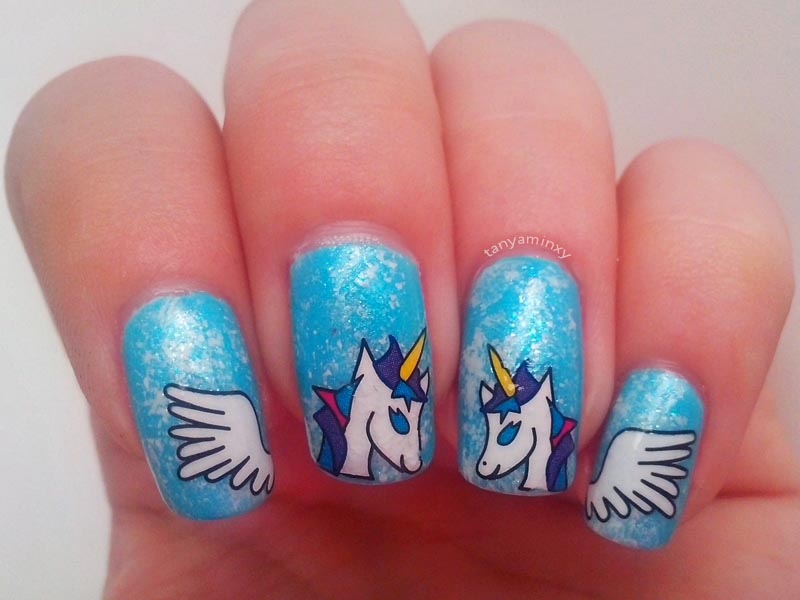 Unicorn nails BPS water decals nail art design rainbow sky