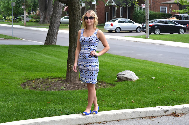 boohoo, aztec, aztec dress, short aztec, blue suede shoes, gold capped, shoes, flats, dolce vita, smart set