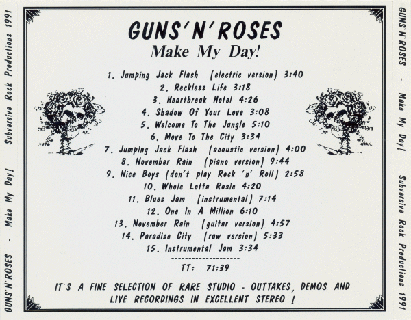 GUNS 'N ROSES - Make My Day! back cover