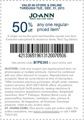 JoAnn 50% off coupon December 2013