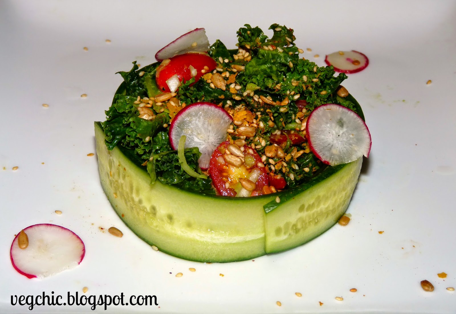 Vegchic Kale Salad in a Cucumber Cup