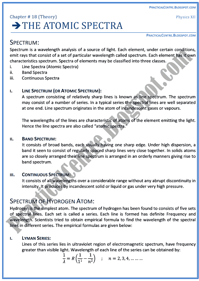 the-atomic-spectra-Theory-Notes-Physics-12th