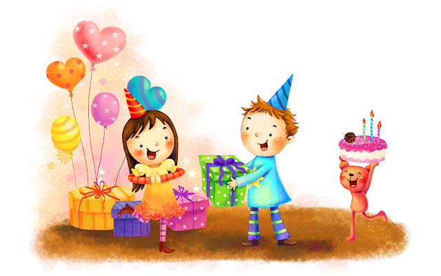 afbeelding kinderen ballonnen cadeautjes