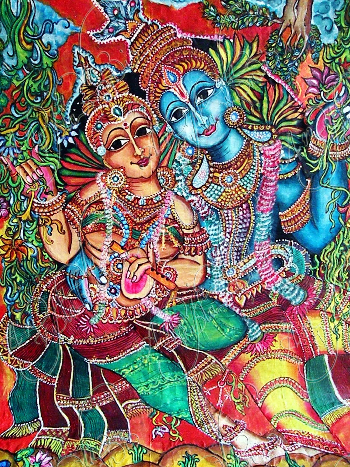 Anjali Vilasini Radha Krishna fabric painting on saree