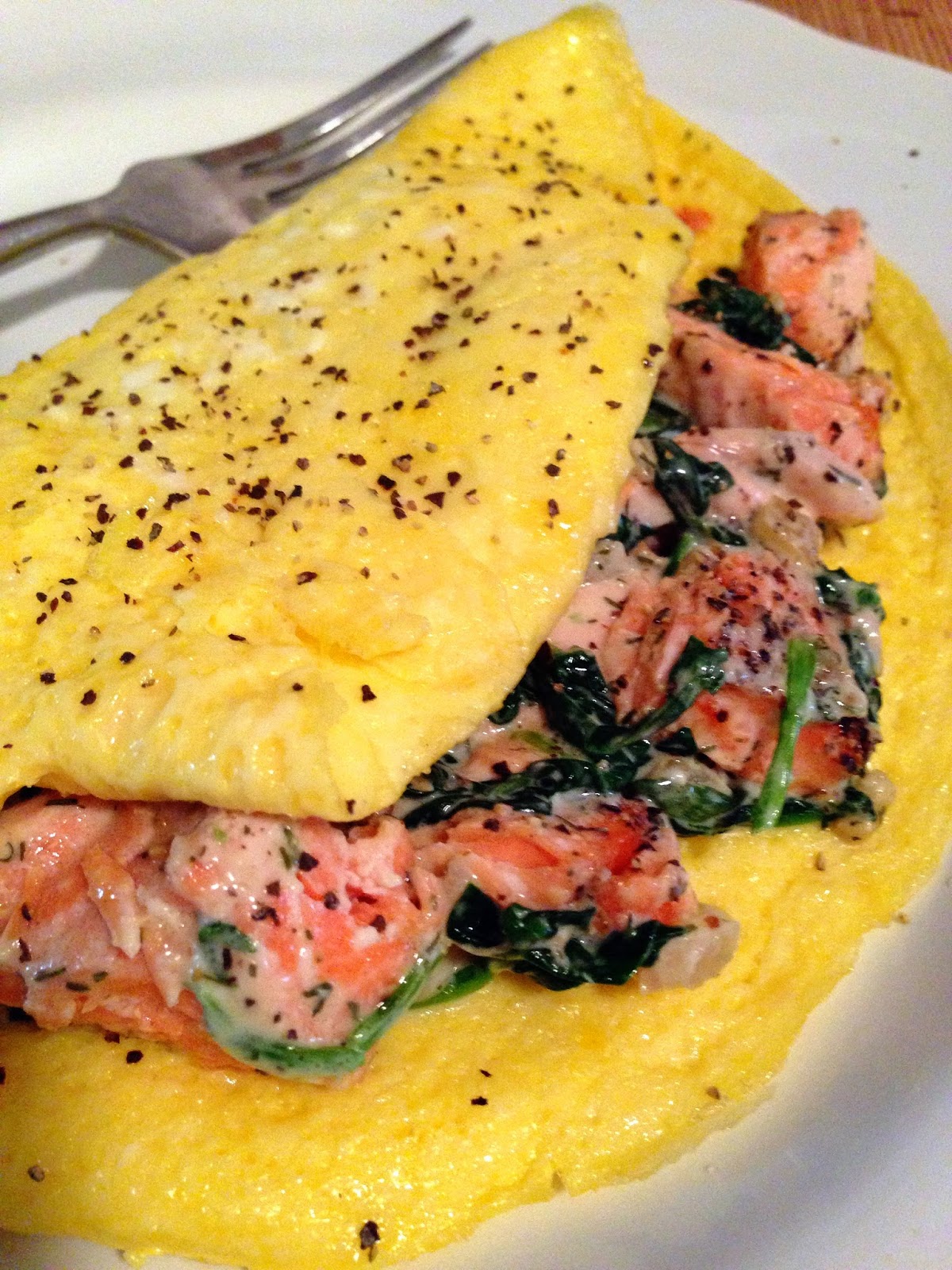 taylor made creamy spinach & salmon omelette