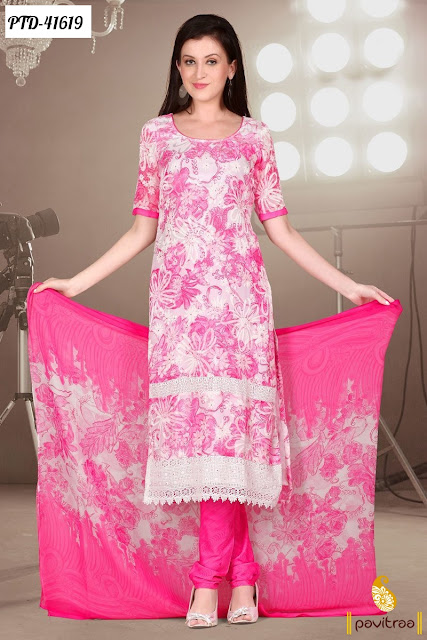 Pink Off White Printed Casual Salwar Suits at lowest price 