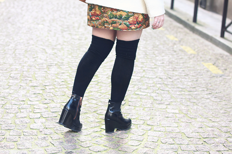 thigh high socks and forest print skirt
